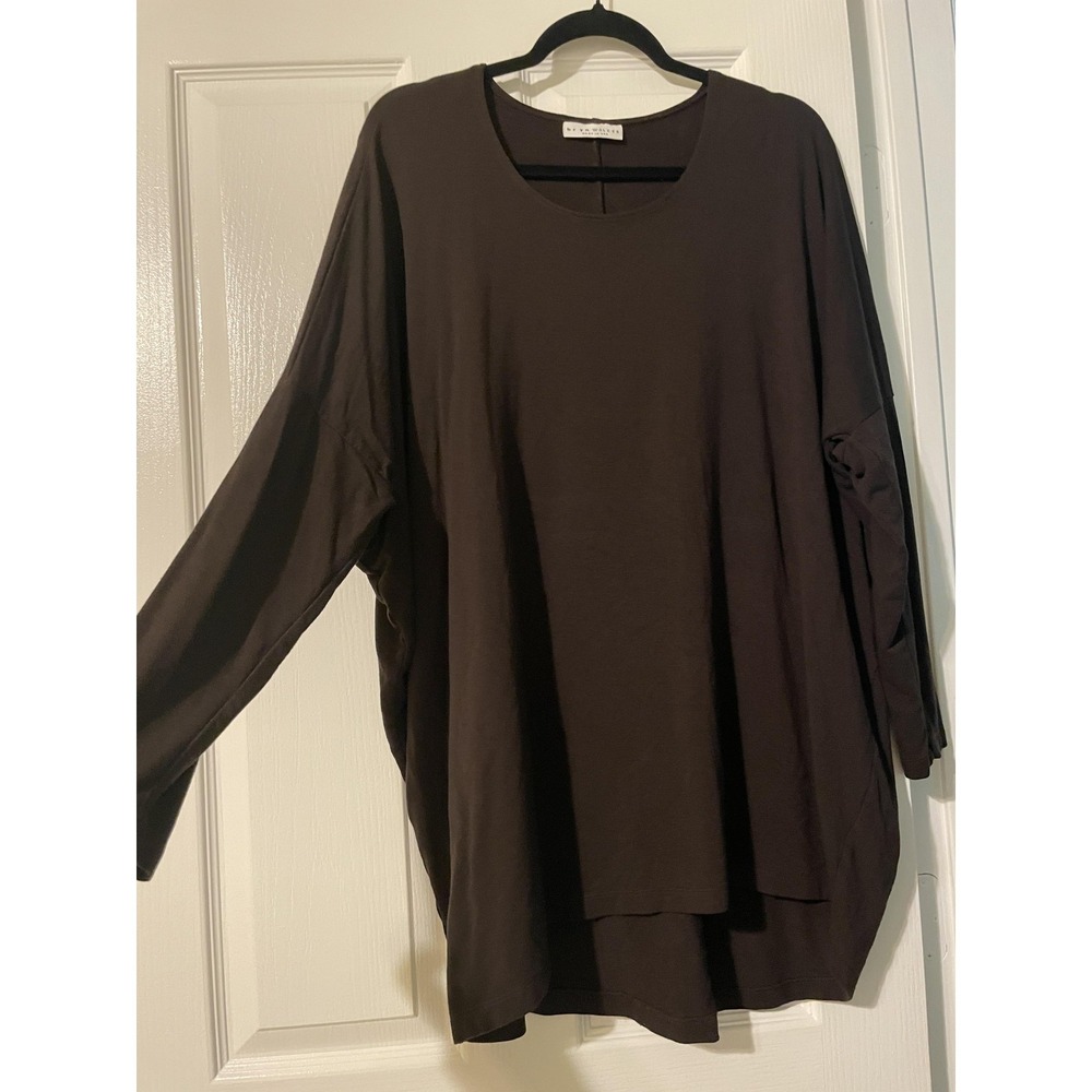 Bryn Walker Shirt Womens L Brown Dolman Long Sleeve Tunic Top Stretch Jersey